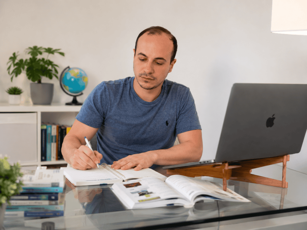 Paul correcting Italian and ESL homework