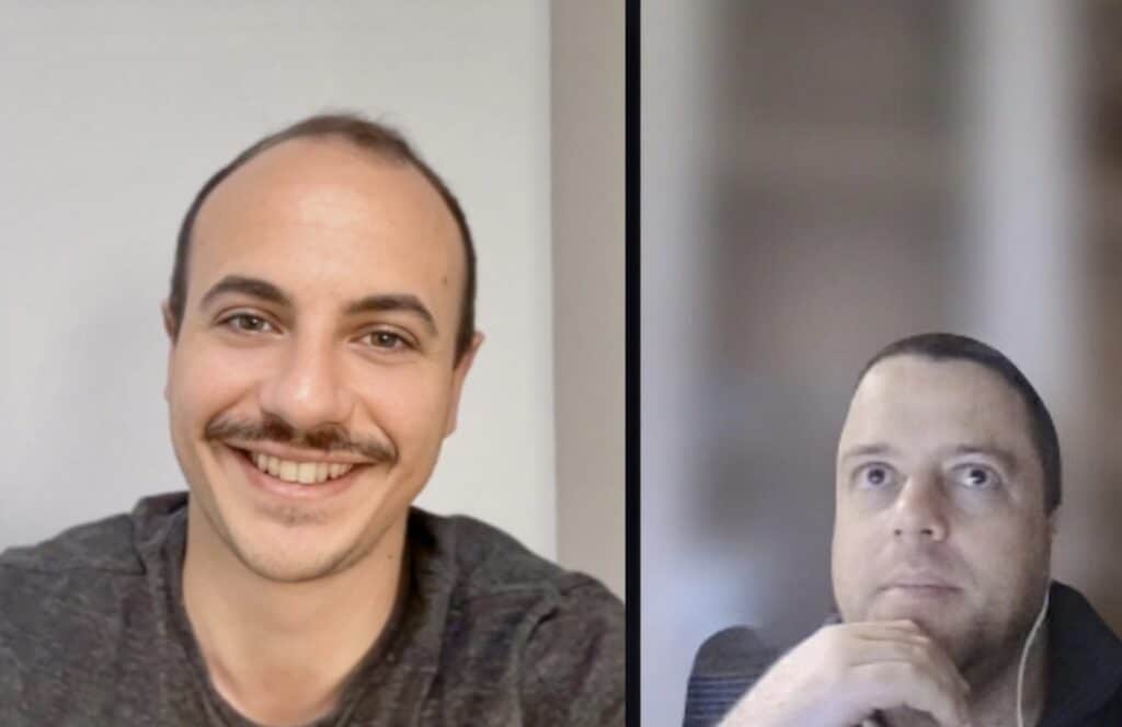 Professional Italian teacher guiding a student through a conversational online language class